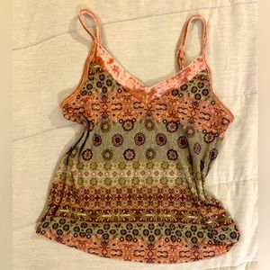 Boho tank with pink velvet/velour trim, Size M by Wallflower. Y2K vintage